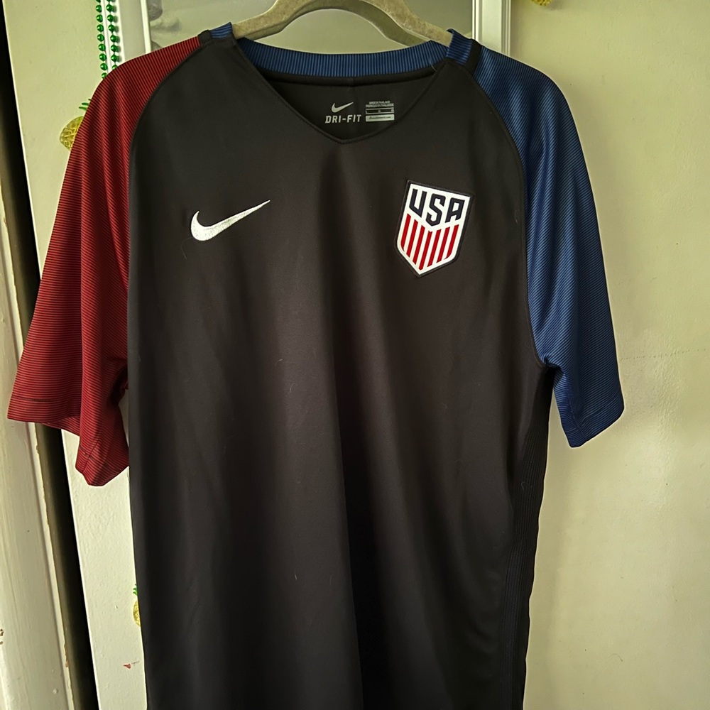 Nike USA Black Soccer Jersey with Red and Blue Sleeves